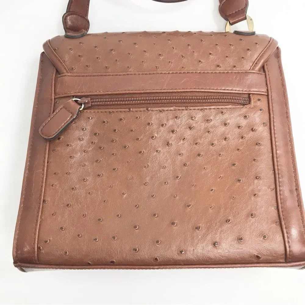 Carryland Brown Faux Ostrich Leather Flap Closure Retro Classic Shoulder Bag